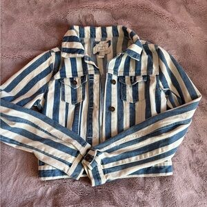Forever 21 Blue and White Striped Demin Jacket